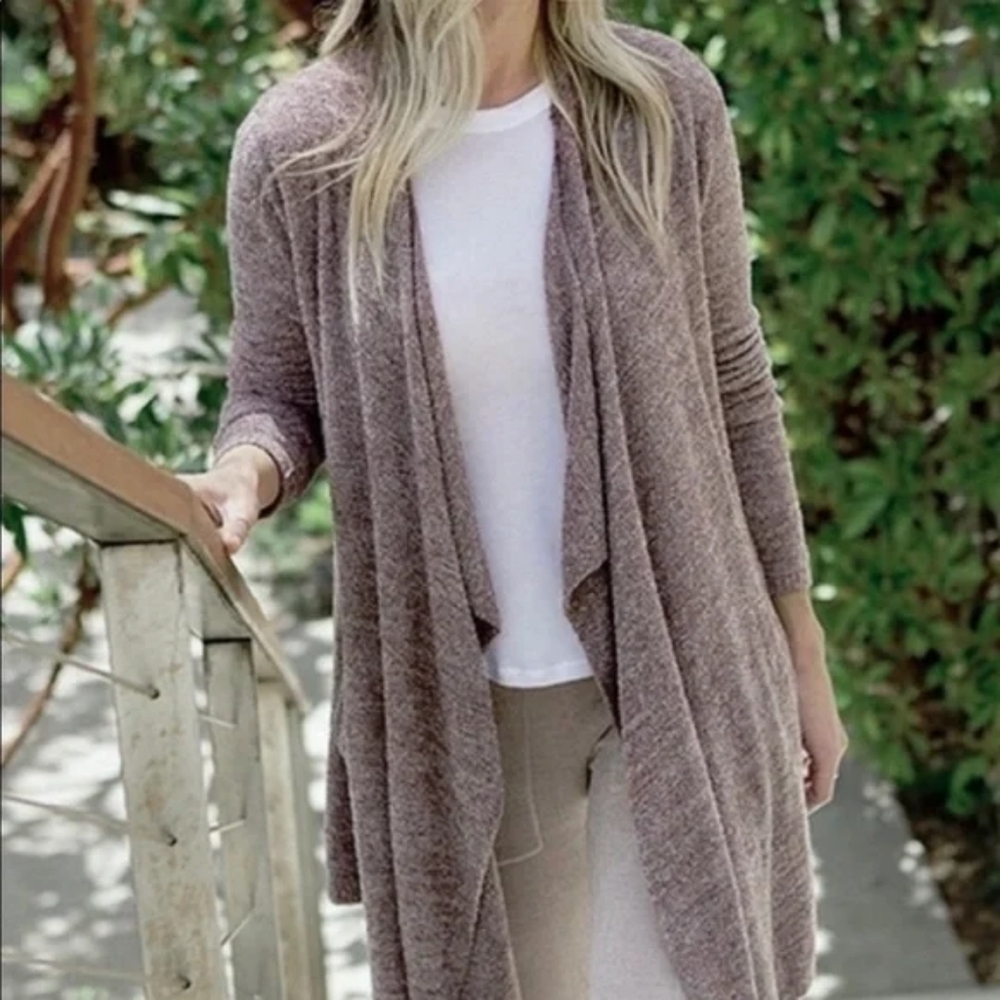 Barefoot Dreams Bamboo Chic Lite Calypso Wrap Sweater S/M Heathered Brown